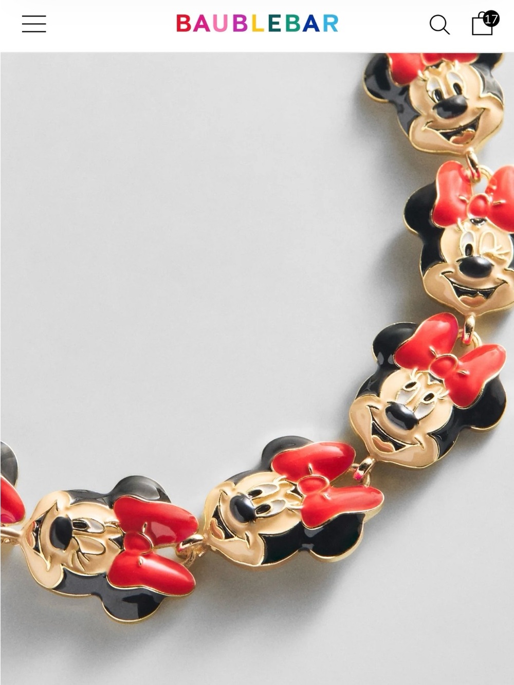 NWT BaubleBar Minnie Mouse Gold-Tone Adjustable Bracelet with Red Bows - Picture 2 of 12